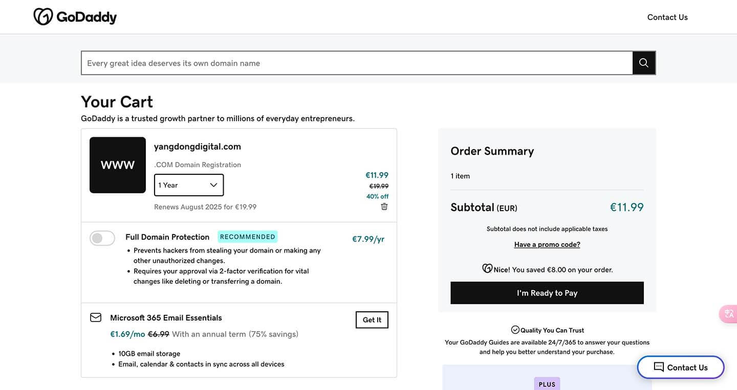 GoDaddy buy domain order