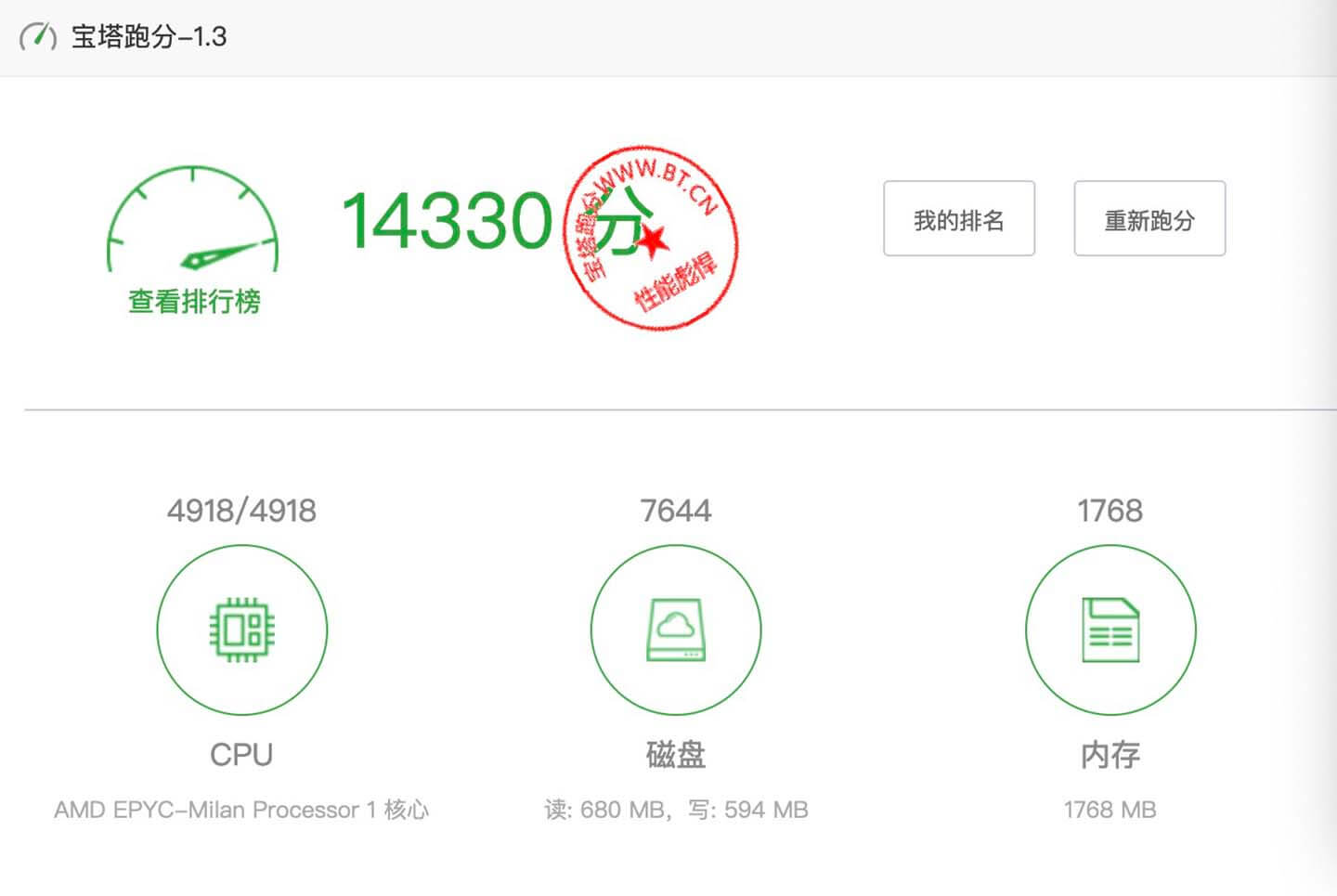 Vultr 安装宝塔面板的性能分数