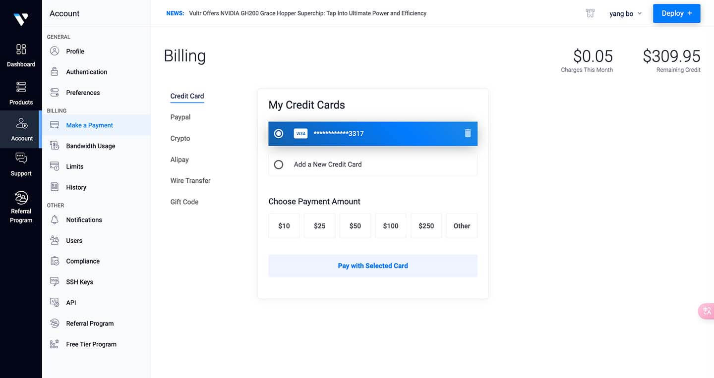 Vultr 按小时自动计费