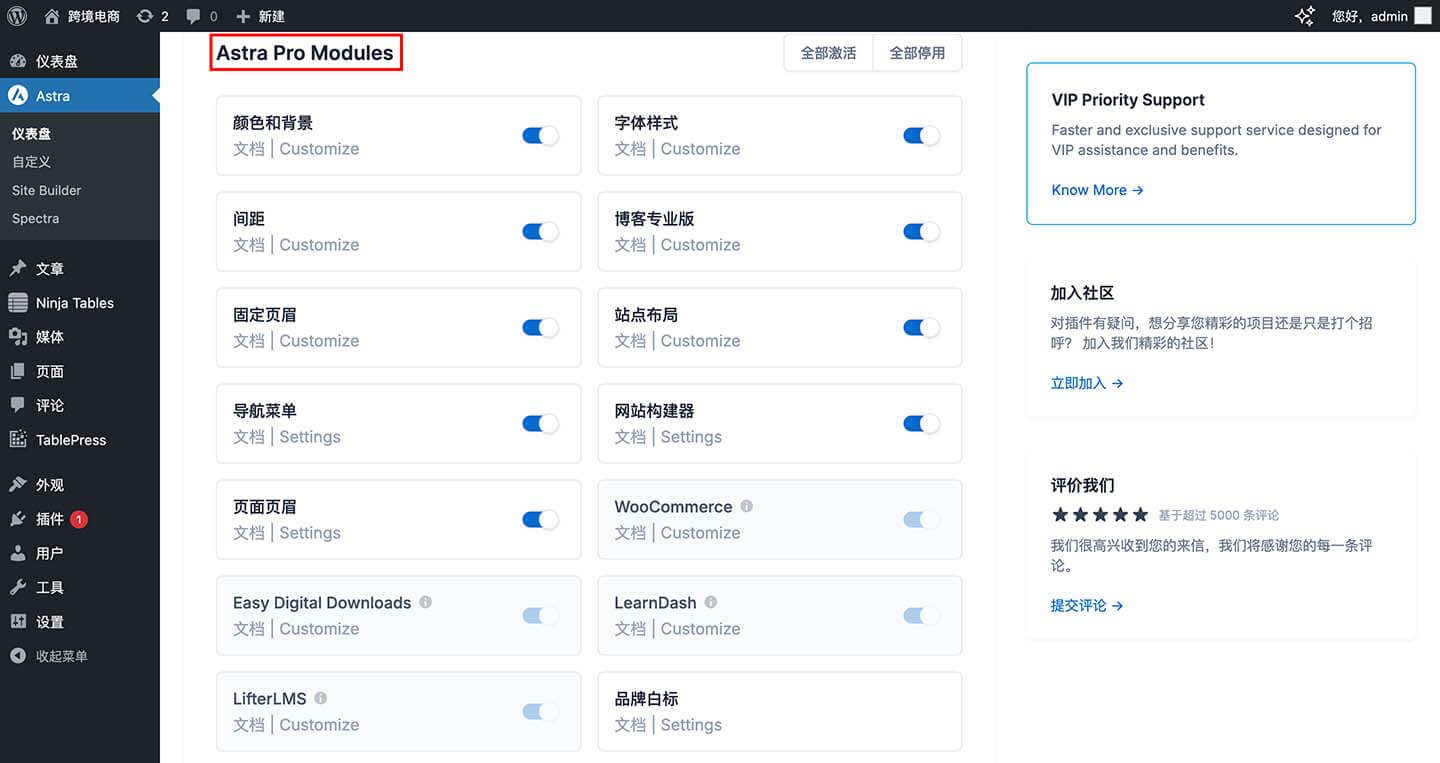 利用Astra Pro组件搭建网站