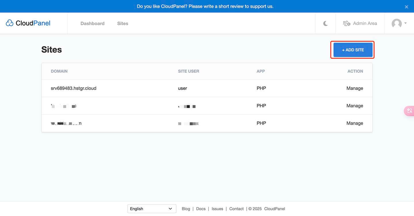 通过 WordPress 应用管理 - 新增网站​