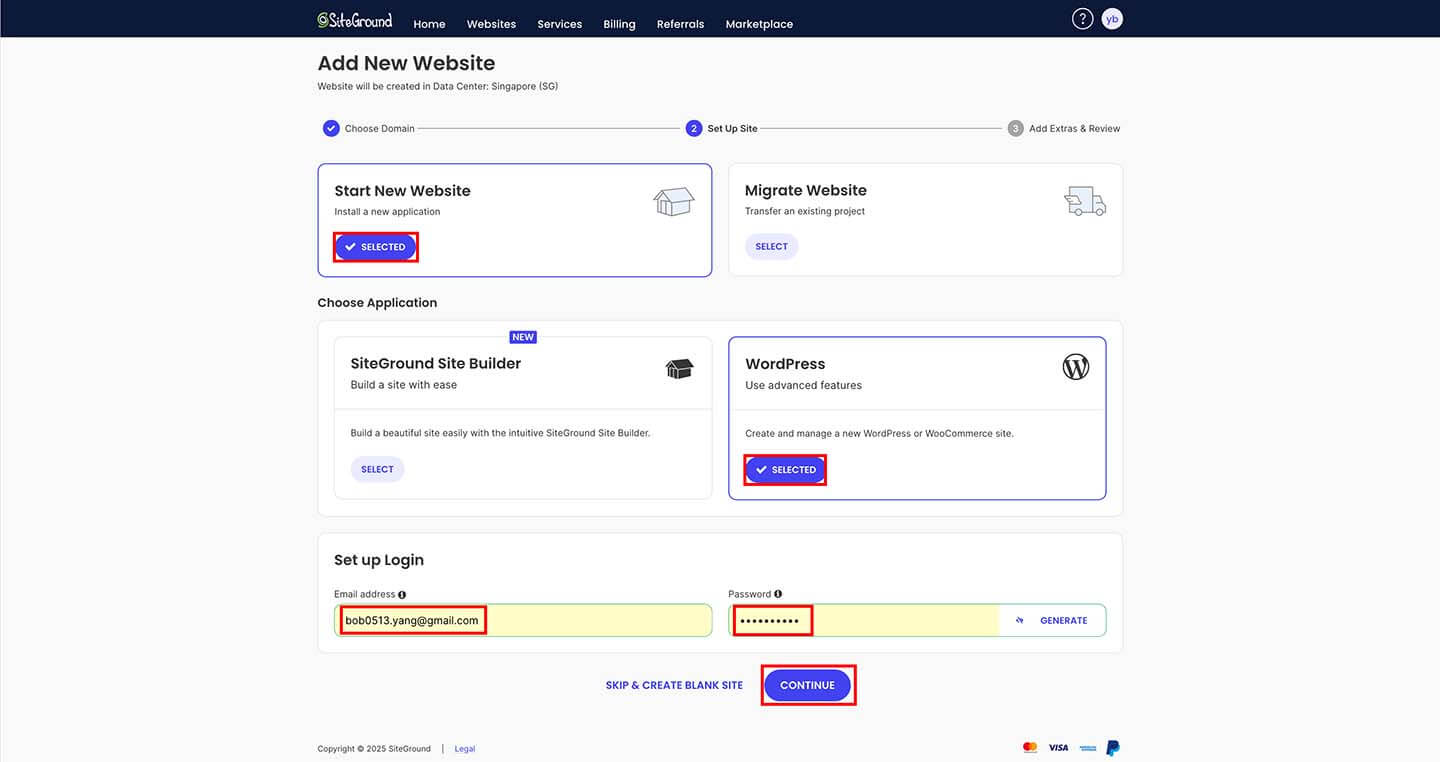 siteground 网站信息设置
